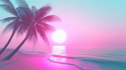 Vibrant Tropical Sunset with Palm Trees