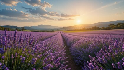 Fototapeta premium Lavender fields glowing under summer sun