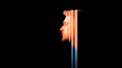 Obraz premium abstract knight silhouette built entirely from thin vertical lines gradually fading into darkness with copy space