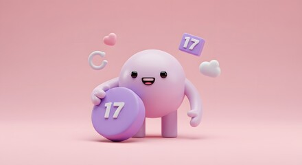 Cute 3d Character Holding Number Seventeen