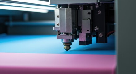 Precision machine applying color to material in a modern manufacturing setup