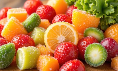 Colorful assortment of fresh fruits and greens