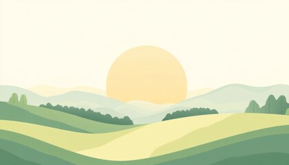Obraz premium Serene Sunset Over Rolling Green Hills And Trees