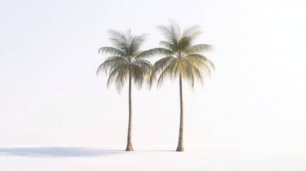 Obraz premium Two palm trees on white background, minimal design, vacation concept