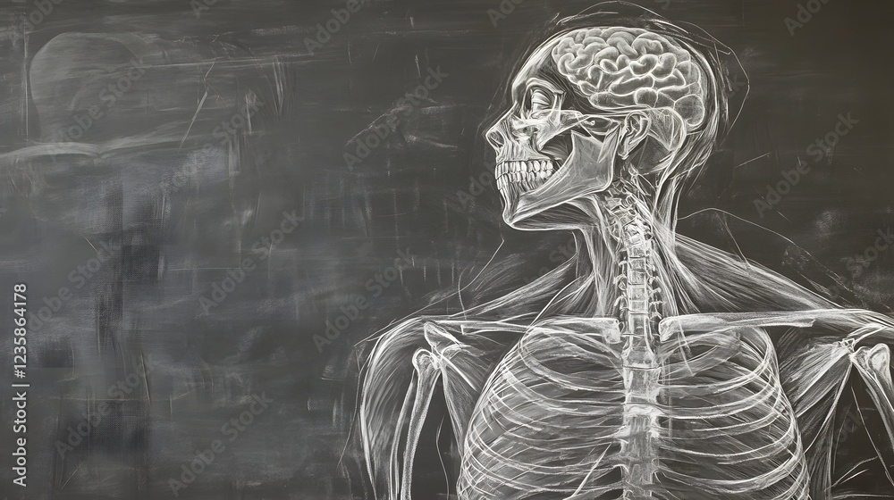Aufkleber detailed x ray anatomical showing the human skeletal structure and nervous system projected on a cha