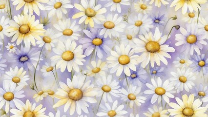 Obraz premium Watercolor daisy flowers background in pastel colors