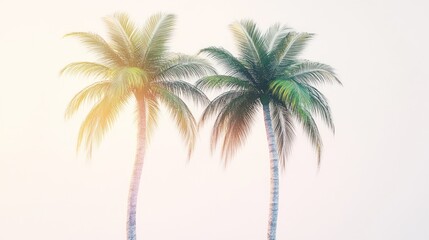 Obraz premium Tropical paradise Two palm trees on a bright day, perfect for travel brochures