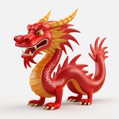 Naklejka premium Vibrant Red Chinese Dragon: A Playful 3D Render