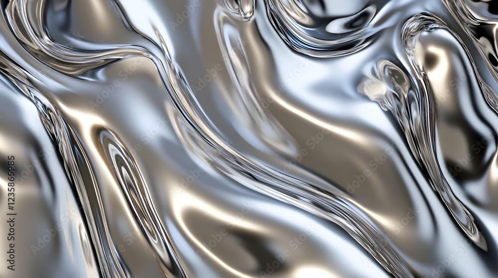 Fototapete Dynamic Abstract Background with Shimmering Metallic Liquid Swirls and Flowing Elegant Textured Patterns  Futuristic Glossy Digital with Reflective Gradient Effects