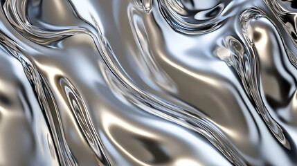 Dynamic Abstract Background with Shimmering Metallic Liquid Swirls and Flowing Elegant Textured Patterns  Futuristic Glossy Digital with Reflective Gradient Effects
