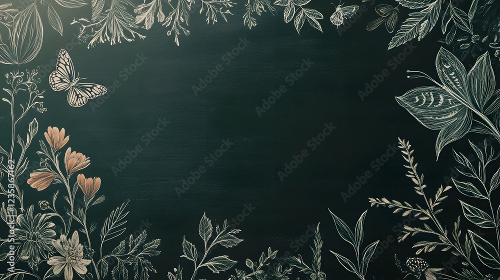 Poster elegant floral frame with intricate vintage botanical leaves flowers and greenery pattern design on 