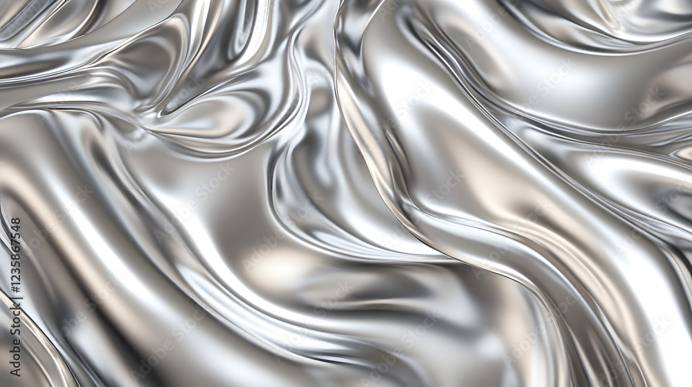 Poster Elegant shimmering fabric drapes with smooth flowing waves creating a captivating and luxurious interior design backdrop  The metallic