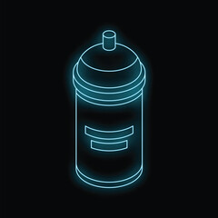 Neon blue spray paint can glowing on dark background, representing urban art, graffiti, and creativity