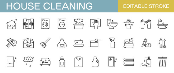 家の掃除・家事に関するアイコンセット　編集可能　 © Rico