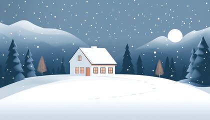 Fototapeta premium Snowy Night House Winter Mountain Scene