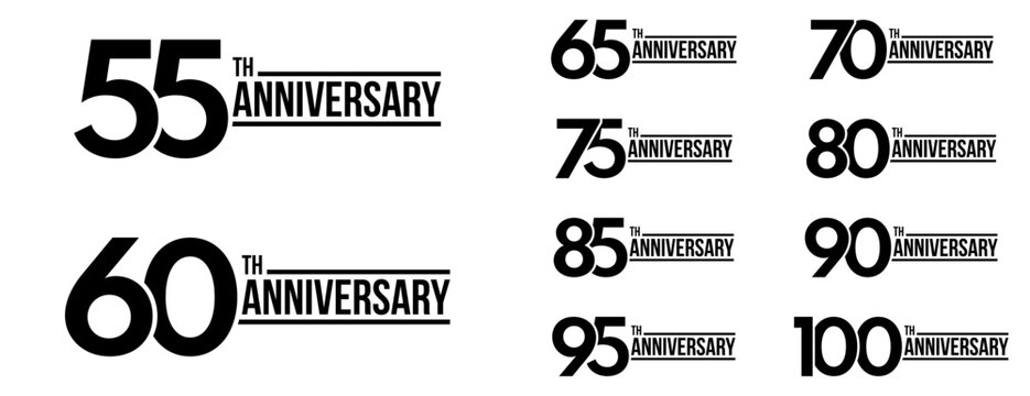 anniversary celebration label set, jubilee congratulation card vector template, happy birthday sign, event invitation card