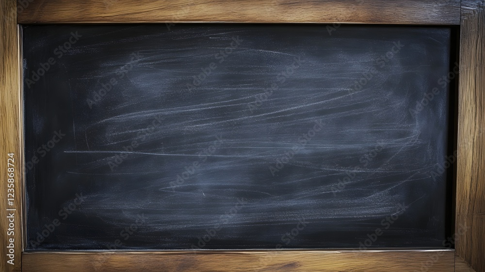 Fototapete empty blank chalkboard in rustic wooden frame hanging on wall vintage retro style blackboard surface