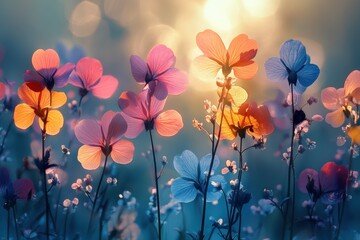 Blooming colors of spring flowers nature scene vibrant floral arrangement soft light