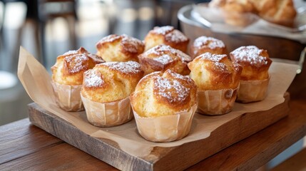Powdered sugar muffins cafe display bakery
