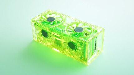 Bright Transparent Acrylic Block with Embedded Fans on Light Surface
