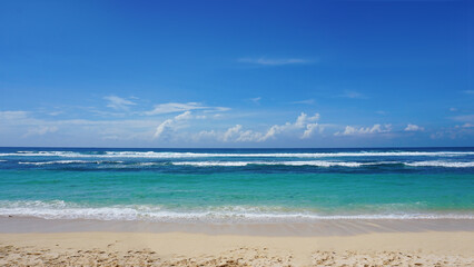 Melasti Beach is beautiful with white sand and blue sea water