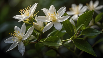 Close-up of a Pure White Jasmine Flower in Full Bloom with Fragrant Petals and Natural Beauty