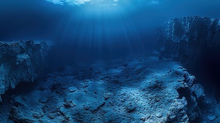 Obraz premium The Enigmatic Allure: Peering into the Dark Blue Ocean Surface from Underwate