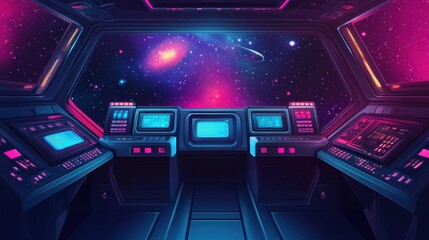 Obraz premium Spaceship Cockpit View of a Cosmic Nebula