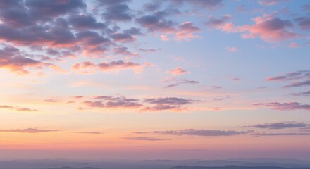 Fototapeta premium Dreamy Pastel Sky with Delicate Clouds at Sunset – Perfect for Backgrounds, Inspirational Content, Travel Marketing, and Soft Aesthetic Designs