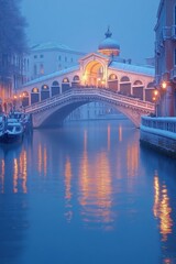 Enchanting evening at the rialto bridge venice scenic view urban landscape serene atmosphere