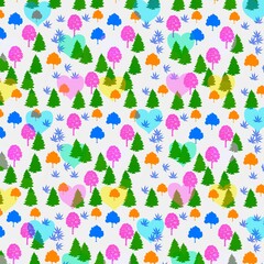 Seamless Colorful Forest and Heart Pattern