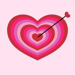 Heart-shaped dart board, valentine theme background.