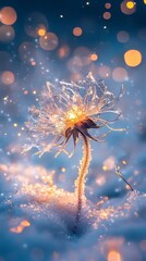 
Close-up of ice dandelion on snow