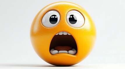 3D surprised emoticon on white background