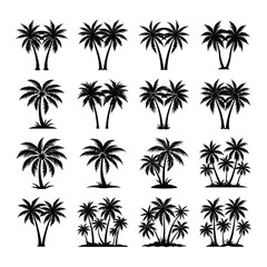 Tropical Palm Tree Silhouettes Set - Exotic Beach Island Illustration