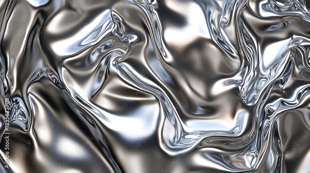 Poster Flowing silver metallic liquid abstract texture background with dynamic distorted and sculpted patterns  Elegant modern and captivating digital 3D rendering with a futuristic industrial