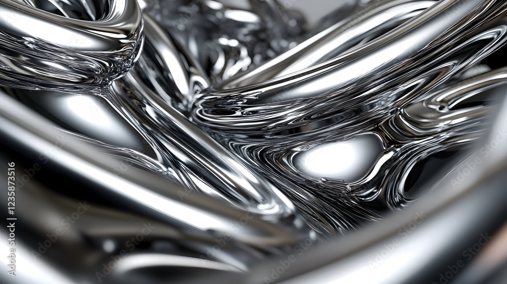 Leinwandbilder futuristic dynamic abstract background with flowing swirled and twisted metallic liquid or mirrored 
