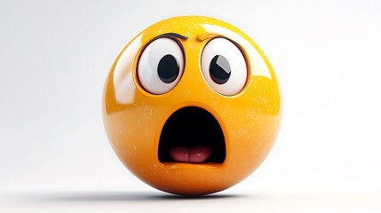 3D scared emoticon, yellow sphere, white background, graphic resource