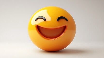 Fototapeta premium 3D laughing emoji, bright yellow sphere, simple background, for digital use