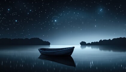 Solitary Rowboat Under a Starlit Night Sky