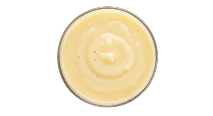 Creamy Delicious Banana Smoothie in Glass Bowl Top View Healthy Breakfast