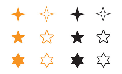 Fototapeta premium Abstract Twinkle Sparkle stars icons collection. Different star shapes. Black stars icon set vector art illustration design.