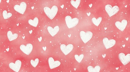 Soft Pink Background with Whimsical Hand-Drawn White Hearts and Dots for Romantic and Playful Designs in Various Creative Projects
