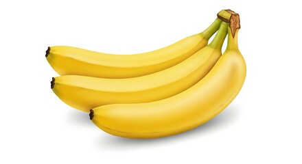 Three Ripe Yellow Bananas Bunch Isolated on White Background Healthy Food Tropical Fruit