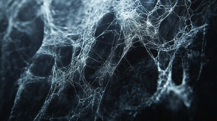 Naklejka premium Black background with white spider webs, hanging from the left and right sides of the screen The webs are thin and long