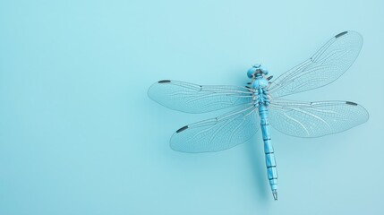 Abstract Pixelated Blue Dragonfly on Pastel Blue Background