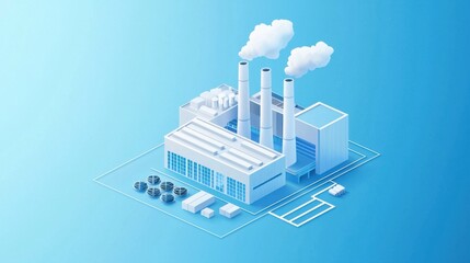 Obraz premium Modern Industrial Factory with Smoke Stacks and Cooling Units