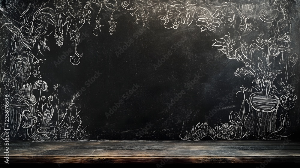 Poster intricate chalkboard doodle sketch featuring a detailed botanical and nature inspired design with fl