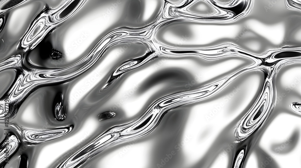 Poster Mesmerizing abstract composition featuring flowing chrome like metallic waves and fluid forms creating a visually striking and futuristic digital landscape  The seamless