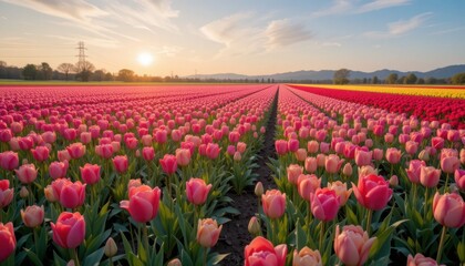 Obraz premium Tulip fields bursting into life in early spring